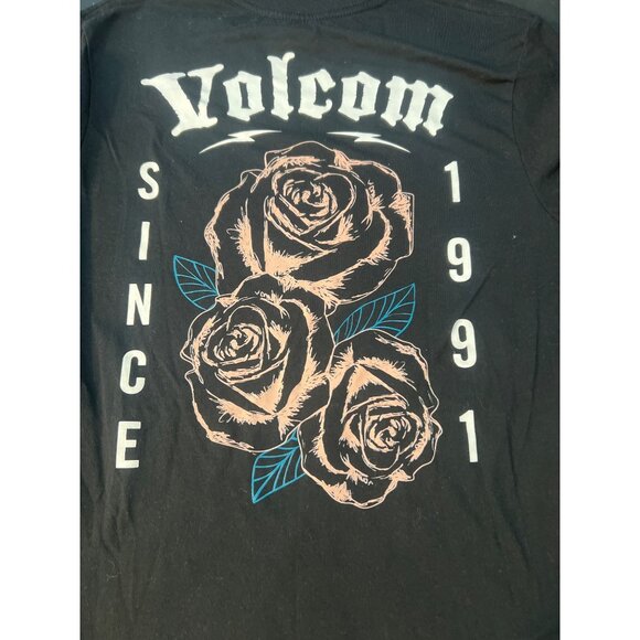 Volcom Long Sleeve Black T-Shirt Tee Rose Graphic Print Arm Design Size Small - Picture 1 of 5